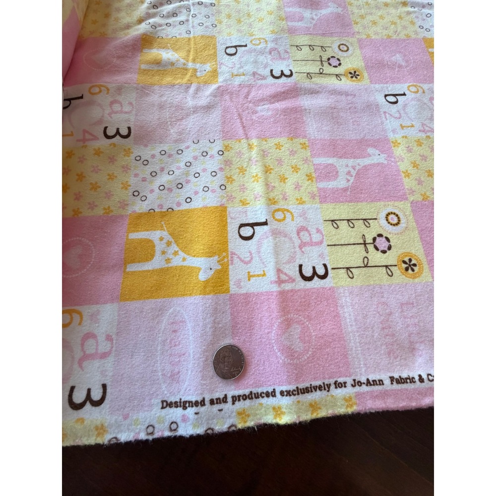 Vintage Jo-Ann Flannel Fabric Pink Yellow Giraffe Baby Nursery Alphabet 2.5 Yd